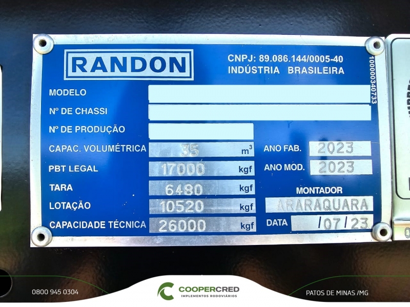 Rodocaçamba Randon New R 23/24 com Pneus Seminovos