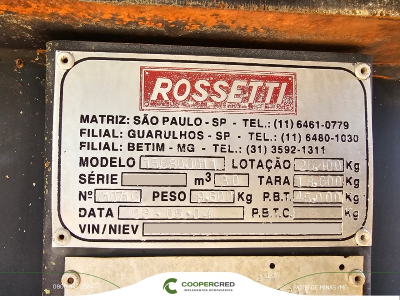 Basculante Rossetti 2004 30m³ + Fominha Com Pneus